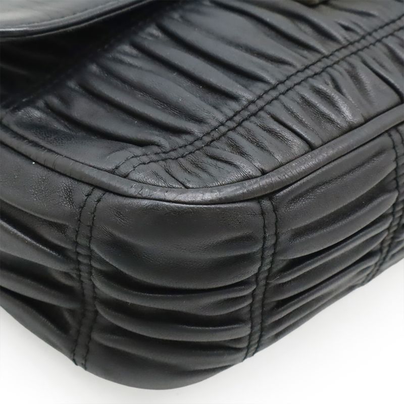 Prada Gathered Chain Shoulder Bag Semi Shoulder Leather NERO Black Silver