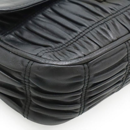 Prada Gathered Chain Shoulder Bag Semi Shoulder Leather NERO Black Silver