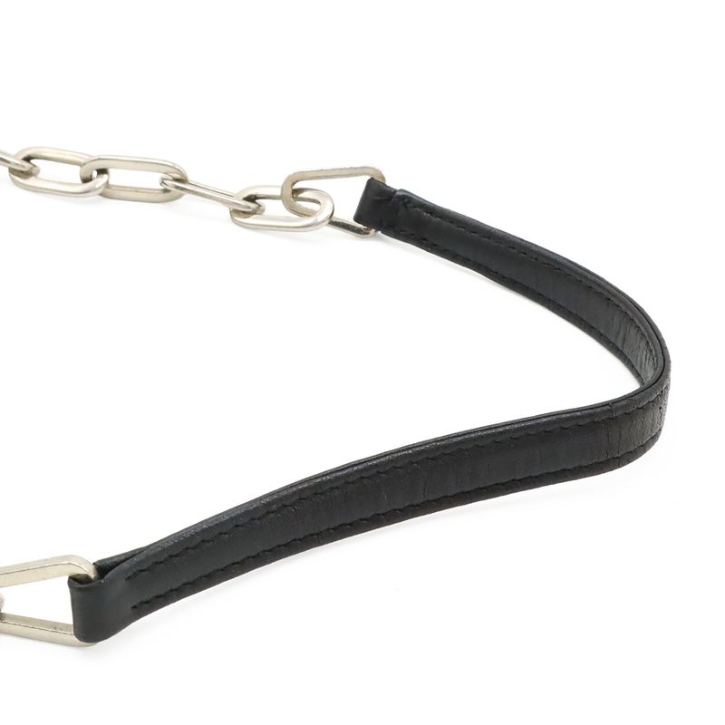 Prada Gathered Chain Shoulder Bag Semi Shoulder Leather NERO Black Silver