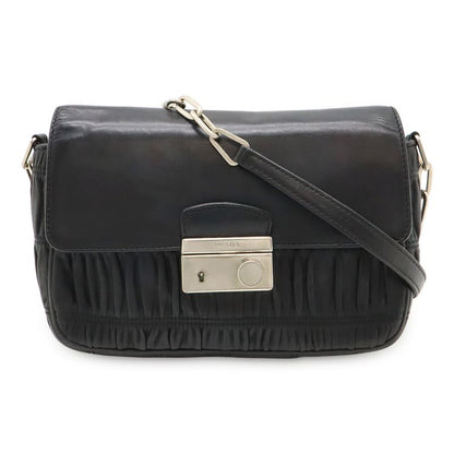 Prada Gathered Chain Shoulder Bag Semi Shoulder Leather NERO Black Silver