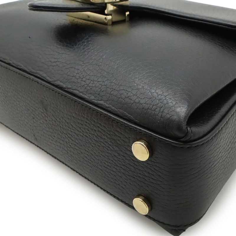 Gucci Interlocking G Handbag 2WAY Chain Shoulder Bag Black Gold Hardware Outlet