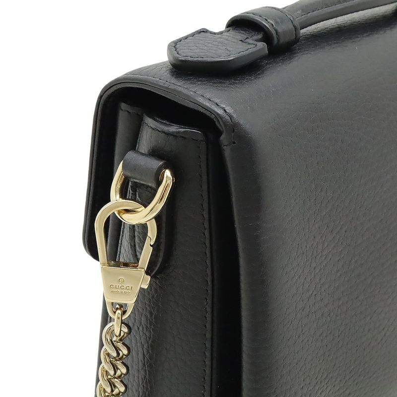 Gucci Interlocking G Handbag 2WAY Chain Shoulder Bag Black Gold Hardware Outlet