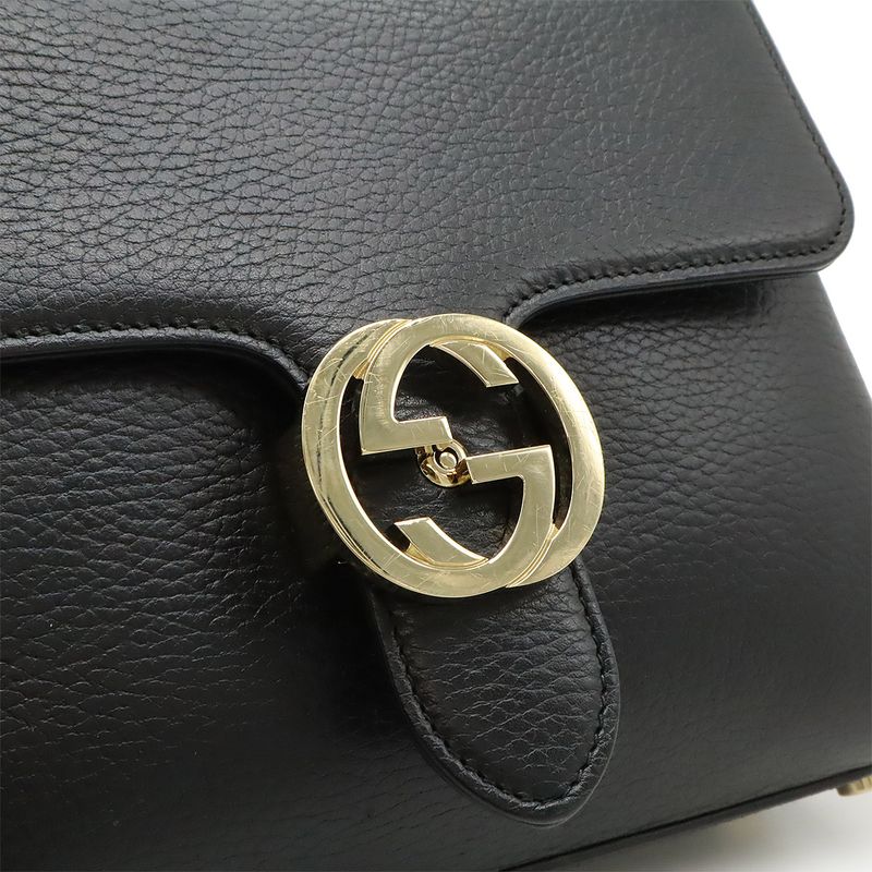 Gucci Interlocking G Handbag 2WAY Chain Shoulder Bag Black Gold Hardware Outlet
