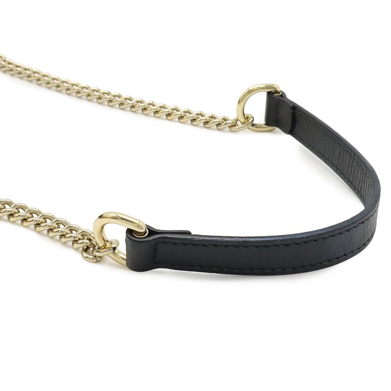 Gucci Interlocking G Chain Bag Shoulder Bag Crossbody Leather Black Gold