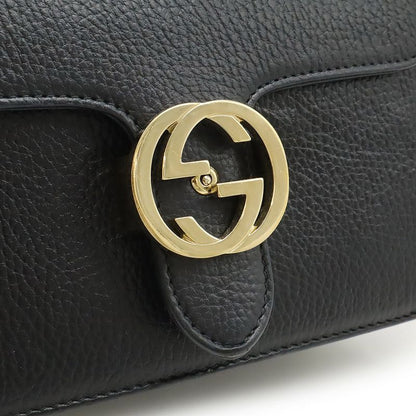 Gucci Interlocking G Chain Bag Shoulder Bag Crossbody Leather Black Gold