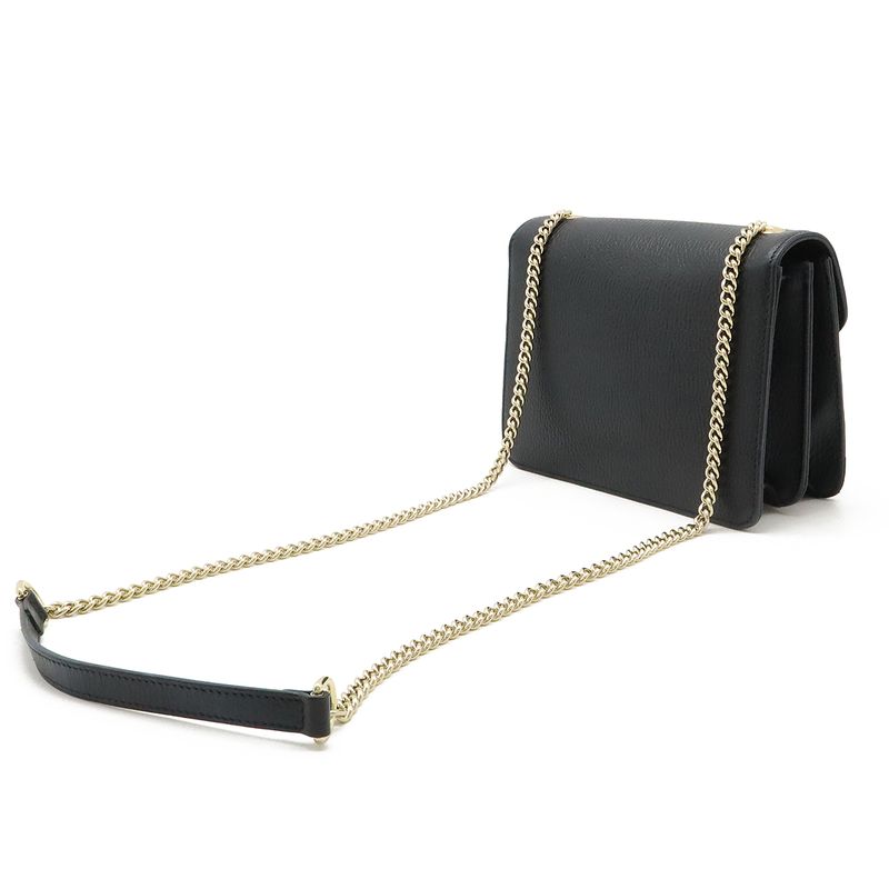 Gucci Interlocking G Chain Bag Shoulder Bag Crossbody Leather Black Gold