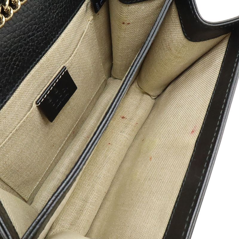 Gucci Interlocking G Chain Bag Shoulder Bag Crossbody Leather Black Gold