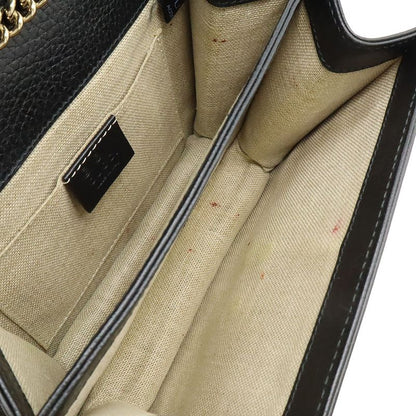 Gucci Interlocking G Chain Bag Shoulder Bag Crossbody Leather Black Gold