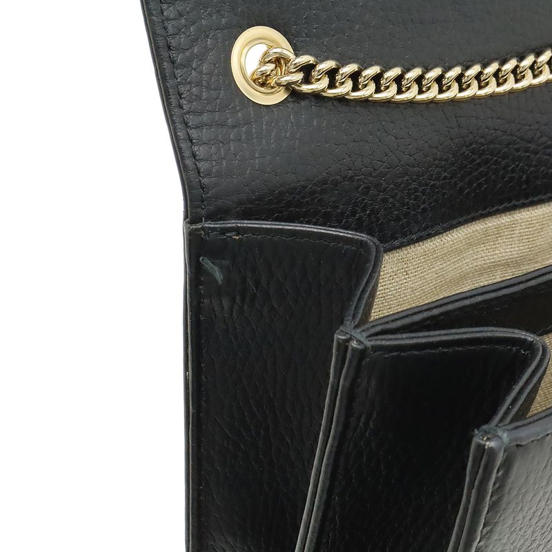 Gucci Interlocking G Chain Bag Shoulder Bag Crossbody Leather Black Gold