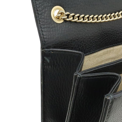 Gucci Interlocking G Chain Bag Shoulder Bag Crossbody Leather Black Gold