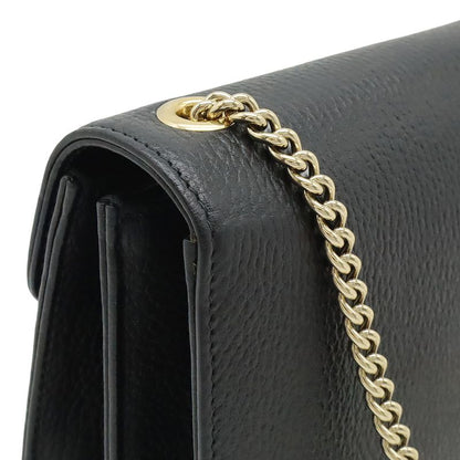 Gucci Interlocking G Chain Bag Shoulder Bag Crossbody Leather Black Gold