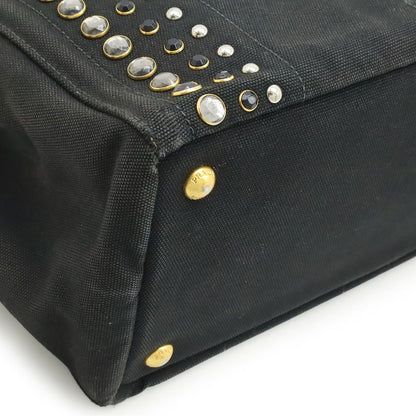 Prada Canapa Tote Bag 2WAY Shoulder Bag Crossbody Bijoux Studded Canvas NERO