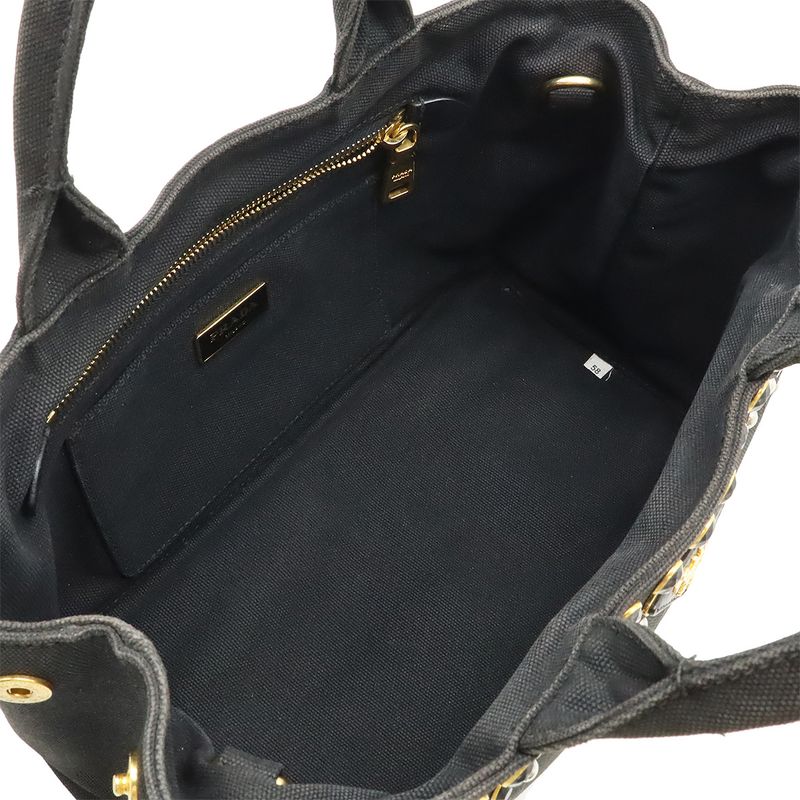 Prada Canapa Tote Bag 2WAY Shoulder Bag Crossbody Bijoux Studded Canvas NERO