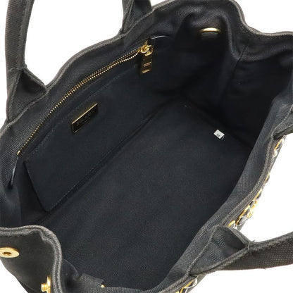 Prada Canapa Tote Bag 2WAY Shoulder Bag Crossbody Bijoux Studded Canvas NERO