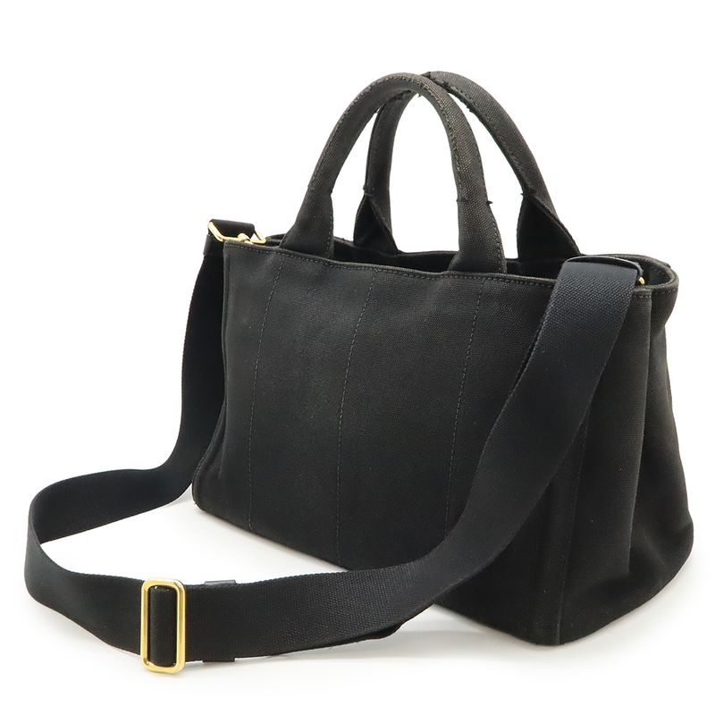 Prada Canapa Tote Bag 2WAY Shoulder Bag Crossbody Bijoux Studded Canvas NERO