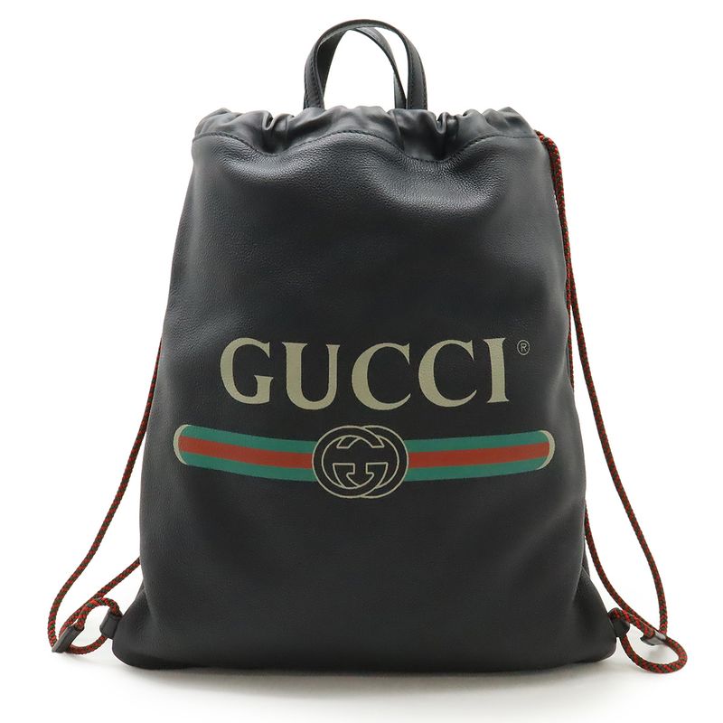 Gucci Print Coco Capitan Drawstring Backpack Sac 2WAY Tote Leather Black 494053