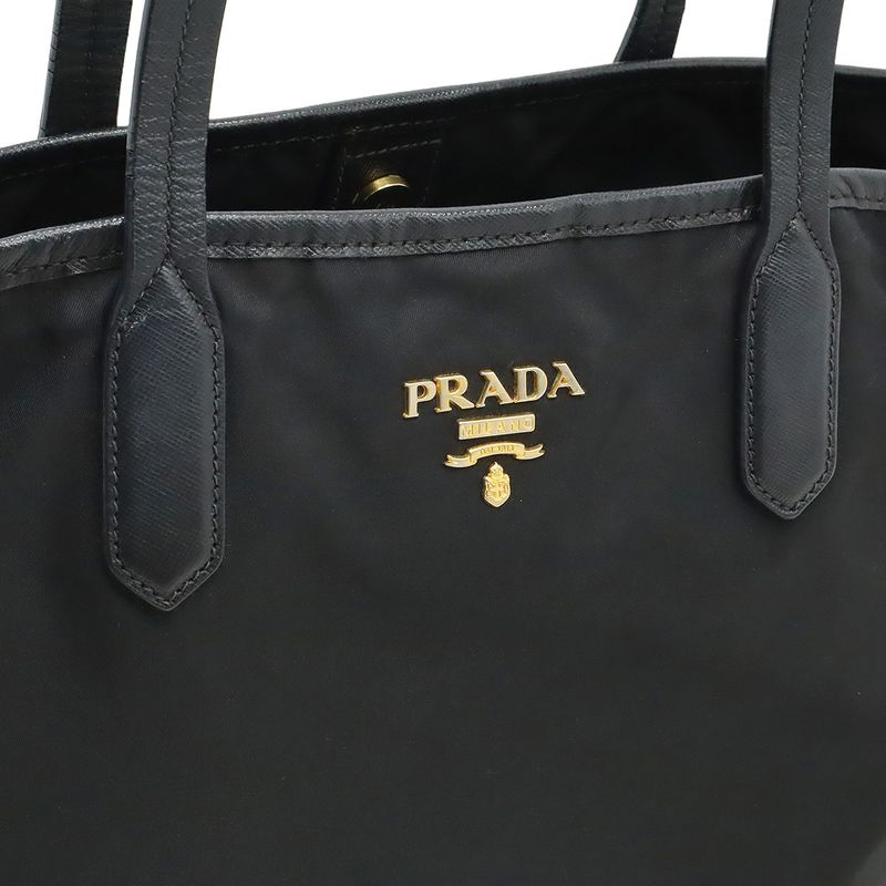 Prada Tote Shoulder Bag Shoulder Tote Shoulder Nylon Leather NERO Black Gold