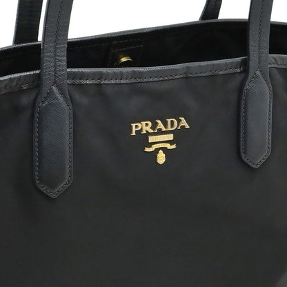 Prada Tote Shoulder Bag Shoulder Tote Shoulder Nylon Leather NERO Black Gold