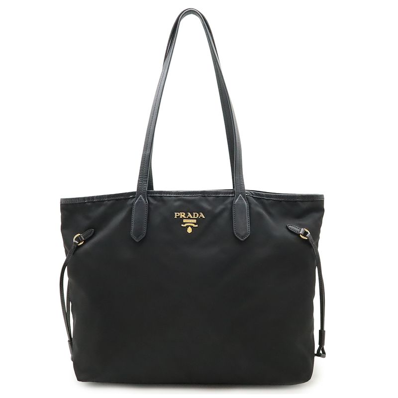 Prada Tote Shoulder Bag Shoulder Tote Shoulder Nylon Leather NERO Black Gold