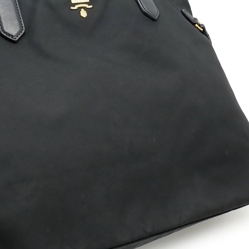 Prada Tote Shoulder Bag Shoulder Tote Shoulder Nylon Leather NERO Black Gold