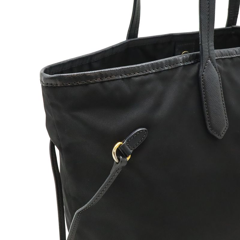Prada Tote Shoulder Bag Shoulder Tote Shoulder Nylon Leather NERO Black Gold