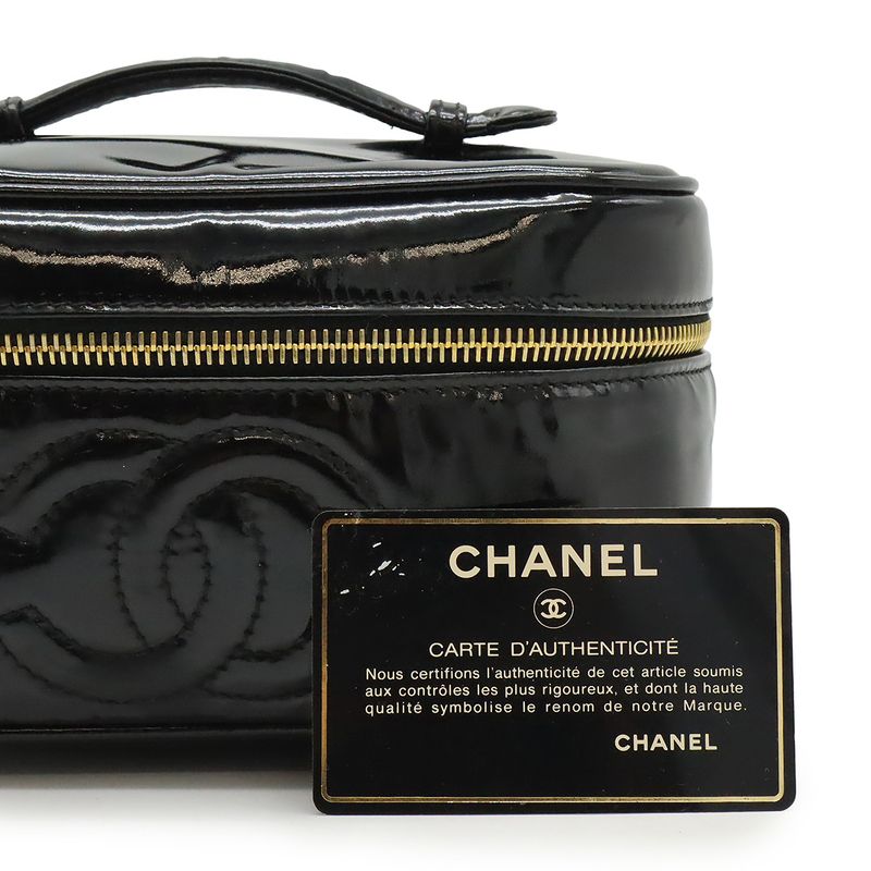 Chanel Coco Mark Enamel Vanity Bag Handbag Cosmetic Pouch Makeup Pouch Patent