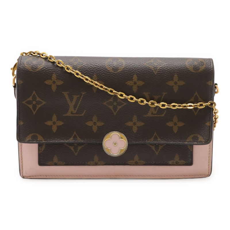 Louis Vuitton Monogram Portefeuille Fleur Chain Shoulder Bag 2WAY Clutch Bag