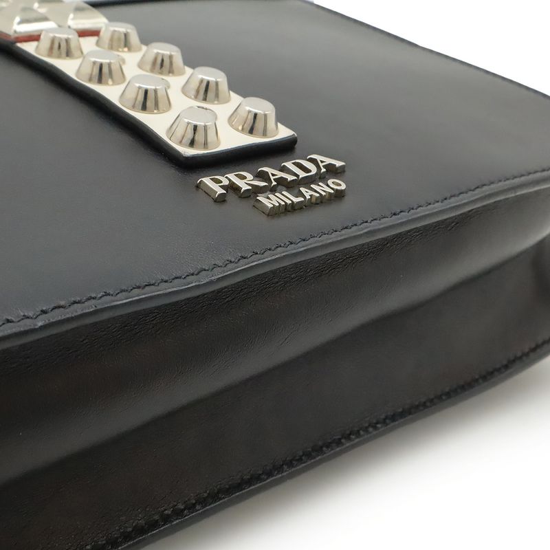 Prada Electra Studded Shoulder Bag Pochette Crossbody 2WAY Clutch Bag Leather