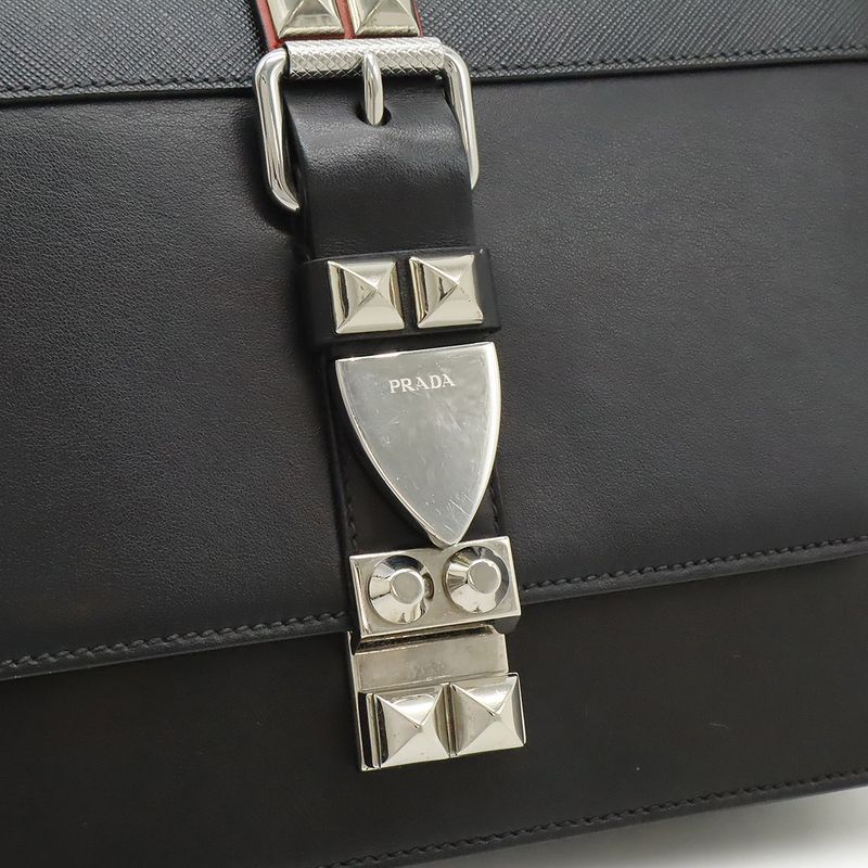 Prada Electra Studded Shoulder Bag Pochette Crossbody 2WAY Clutch Bag Leather