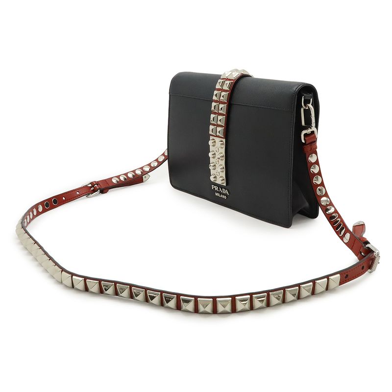 Prada Electra Studded Shoulder Bag Pochette Crossbody 2WAY Clutch Bag Leather