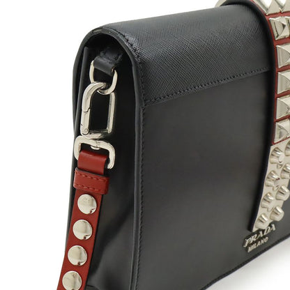 Prada Electra Studded Shoulder Bag Pochette Crossbody 2WAY Clutch Bag Leather