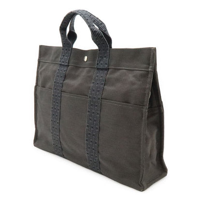 Hermes Her Line Tote MM Tote Handbag Canvas Gray Black Silver Hardware