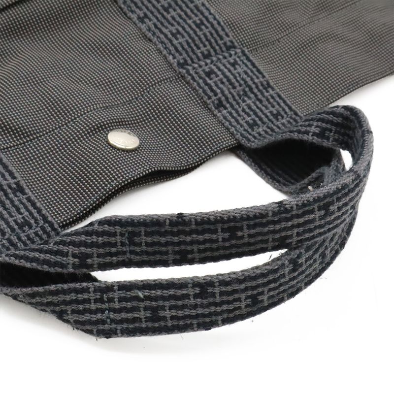 Hermes Her Line Tote MM Tote Handbag Canvas Gray Black Silver Hardware