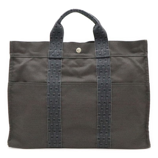 Hermes Her Line Tote MM Tote Handbag Canvas Gray Black Silver Hardware