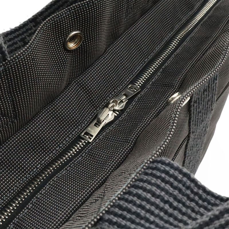 Hermes Her Line Tote MM Tote Handbag Canvas Gray Black Silver Hardware