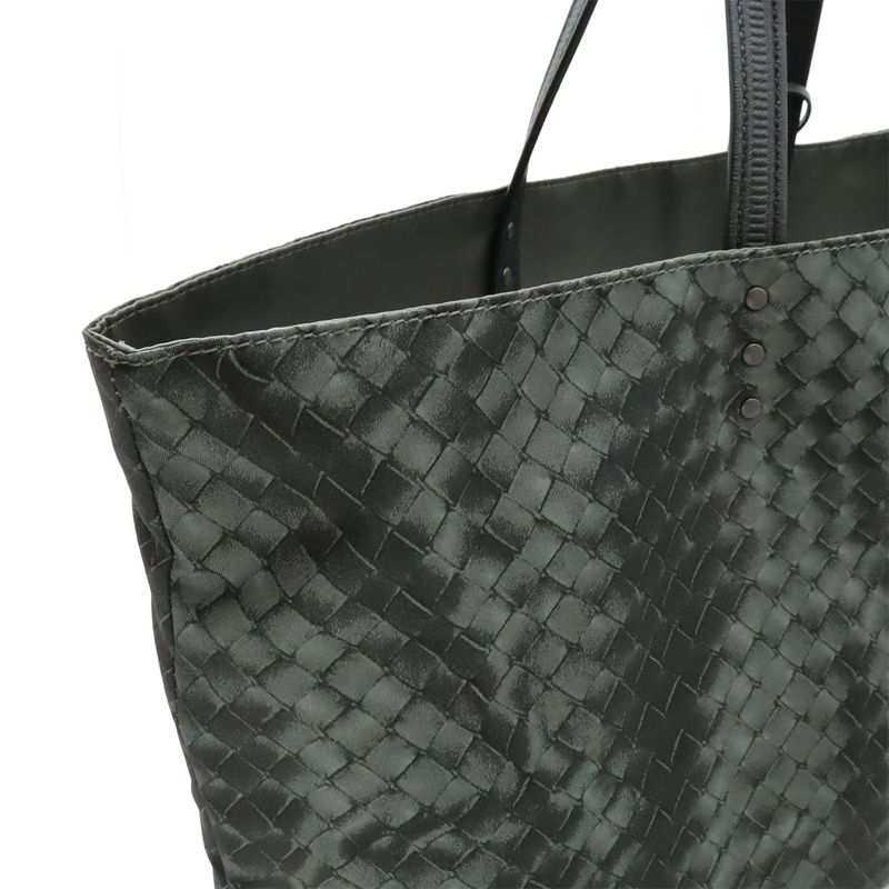 Bottega Veneta Intreccio Illusion Tote Shoulder Bag Nylon Leather Gray With