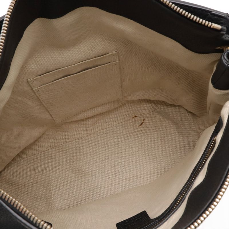 Gucci Soho Interlocking G Fringe Tassel Shoulder Bag 2WAY Handbag Leather Black