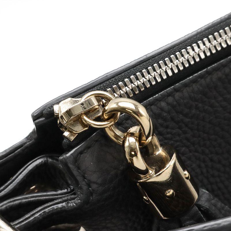 Gucci Soho Interlocking G Fringe Tassel Shoulder Bag 2WAY Handbag Leather Black