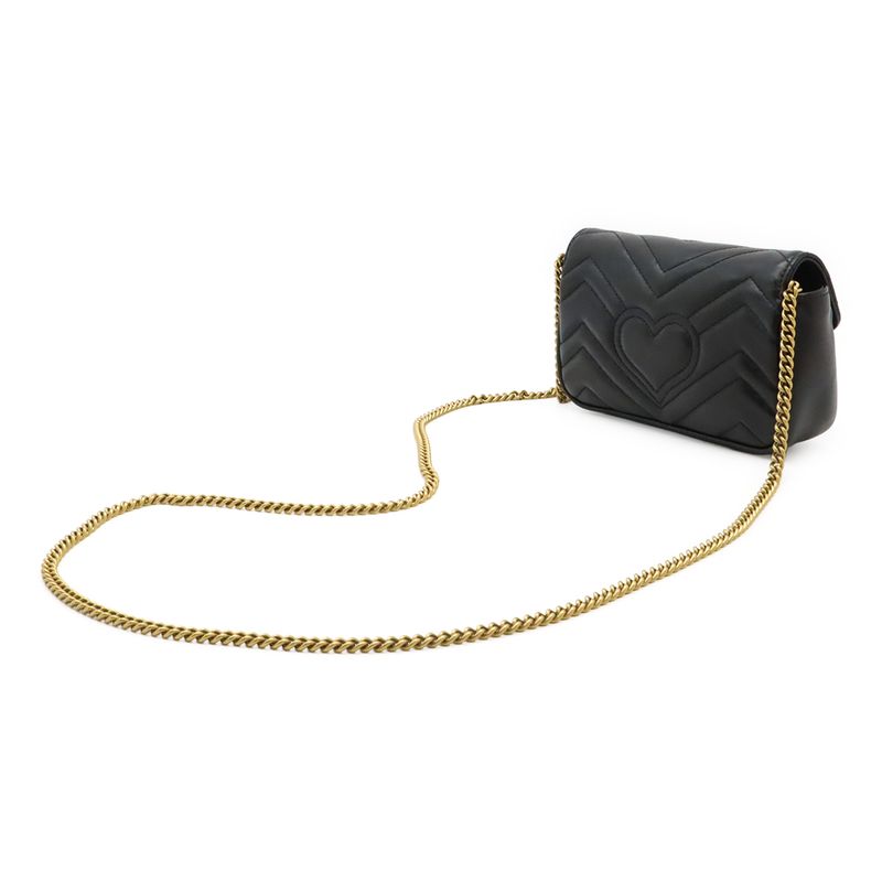 Gucci GG Marmont Super Mini Bag Chain Shoulder Bag Pochette Black Quilted