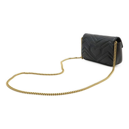Gucci GG Marmont Super Mini Bag Chain Shoulder Bag Pochette Black Quilted