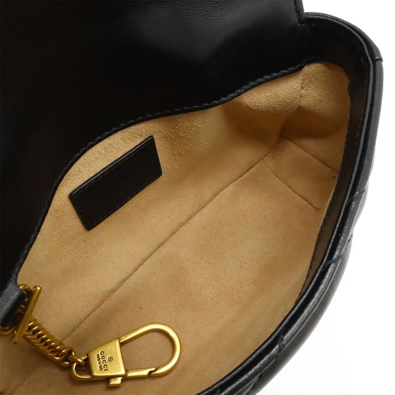 Gucci GG Marmont Super Mini Bag Chain Shoulder Bag Pochette Black Quilted