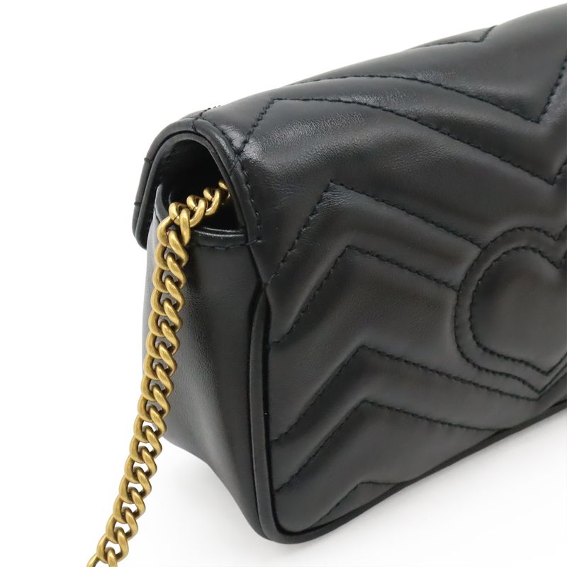 Gucci GG Marmont Super Mini Bag Chain Shoulder Bag Pochette Black Quilted