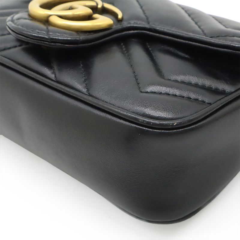 Gucci GG Marmont Super Mini Bag Chain Shoulder Bag Pochette Black Quilted