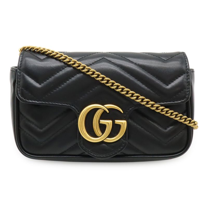 Gucci GG Marmont Super Mini Bag Chain Shoulder Bag Pochette Black Quilted