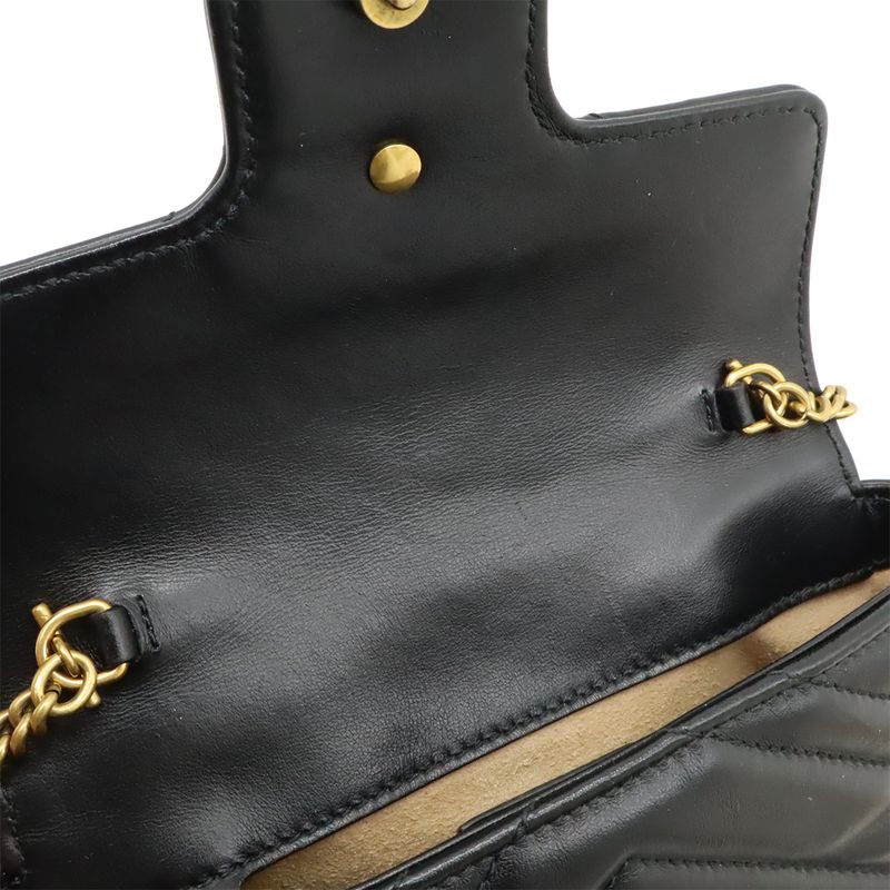 Gucci GG Marmont Super Mini Bag Chain Shoulder Bag Pochette Black Quilted