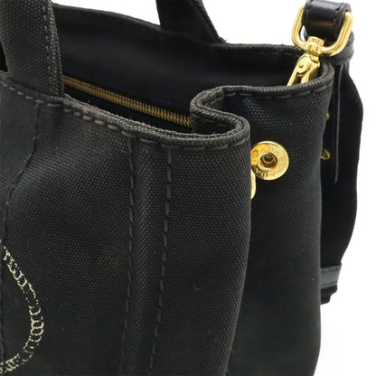 Prada Canapa Tote Bag 2WAY Shoulder Bag Crossbody Canvas NERO Black Gold