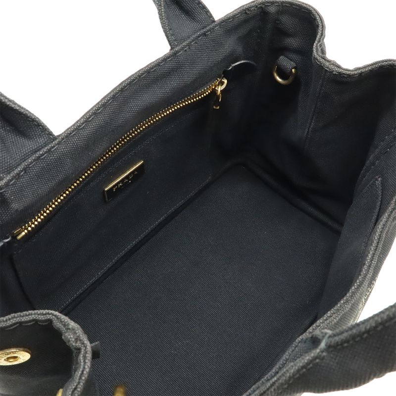 Prada Canapa Tote Bag 2WAY Shoulder Bag Crossbody Canvas NERO Black Gold