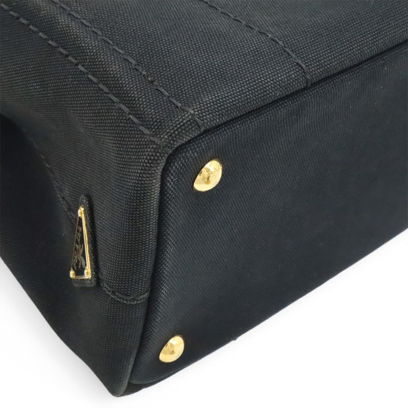 Prada Canapa Tote Bag 2WAY Shoulder Bag Crossbody Canvas NERO Black Gold