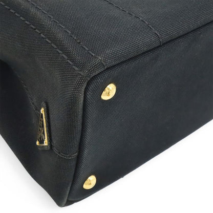 Prada Canapa Tote Bag 2WAY Shoulder Bag Crossbody Canvas NERO Black Gold