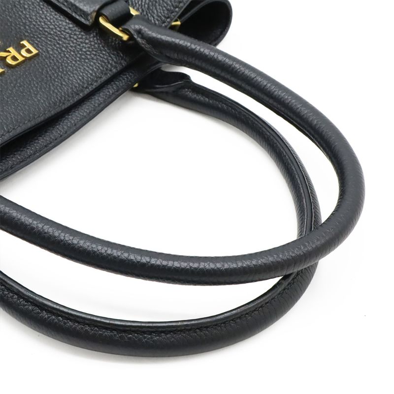Prada Handbag Tote Bag 2WAY Shoulder Bag Leather Black Gold Hardware 1ba239